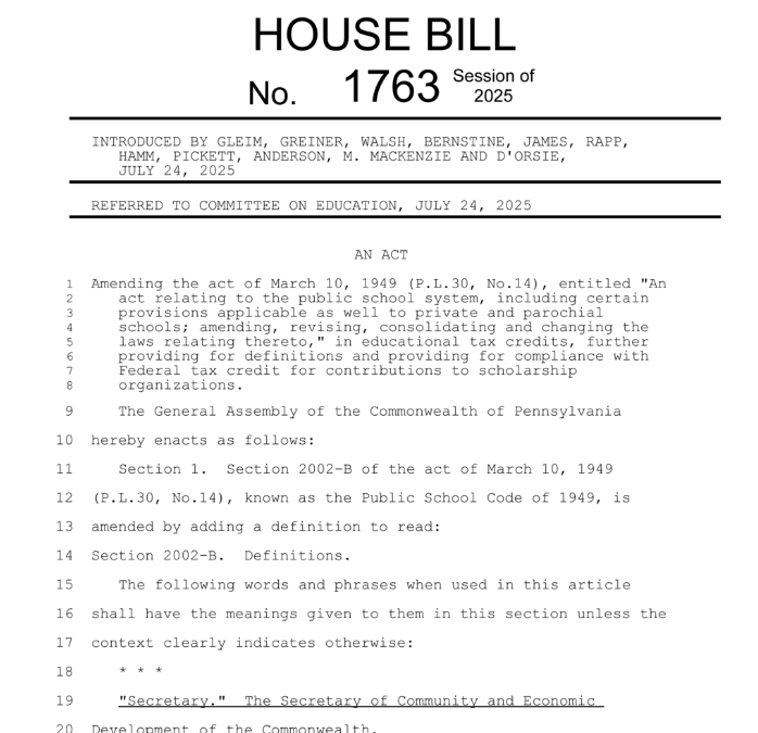 Pennsylvania House Bill 1763 Amends Education Tax Credit Compliance Requirements