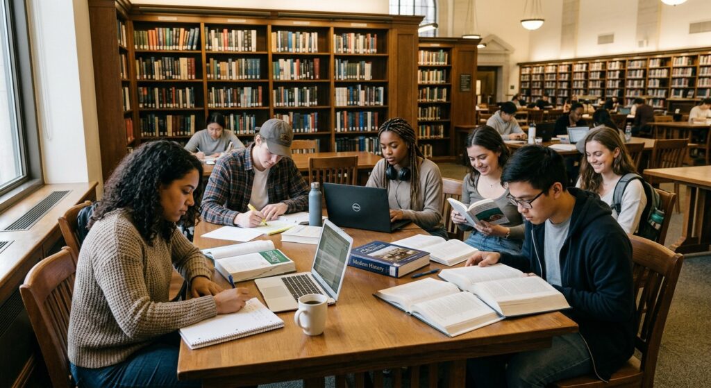 FundEDU | Tax Credit Scholarship Experts | Public Schools Have Until December to Shape the FSTC AI-generated illustration of students studying together at a table in a library
